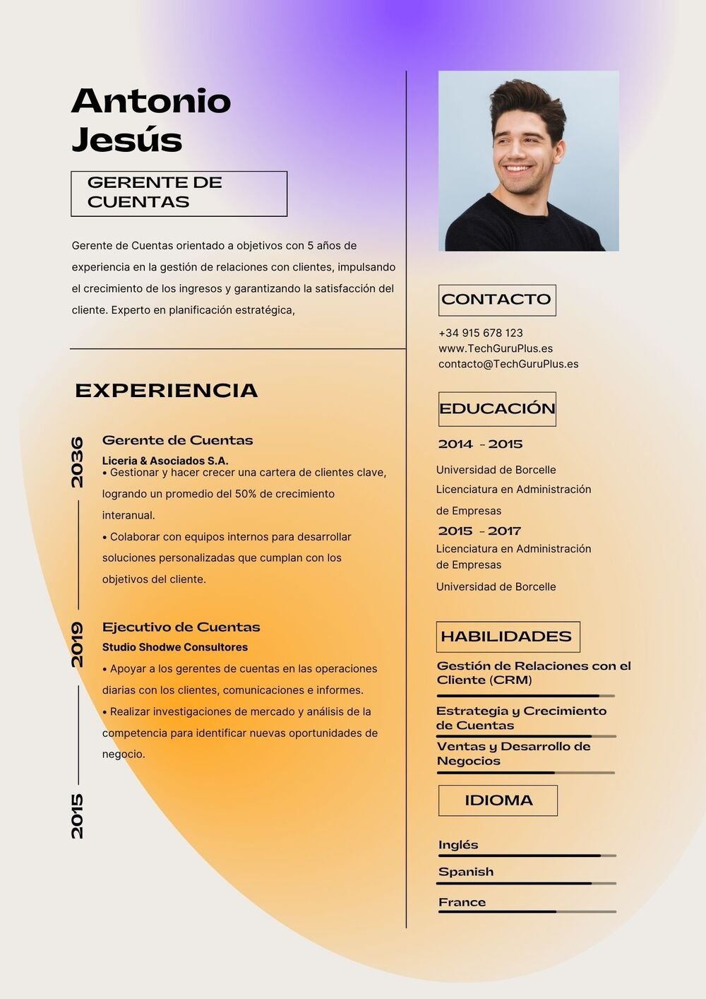Plantilla de Currículum para Gerente de Cuentas y Administración