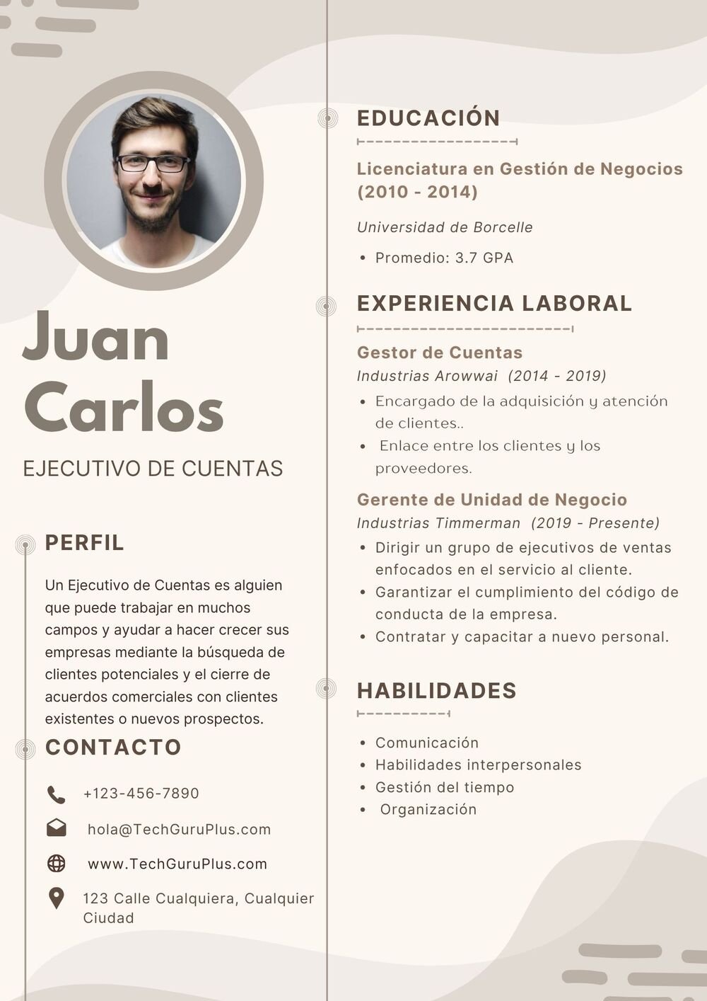 Plantilla de Currículum para Gestión de Negocios y Ventas