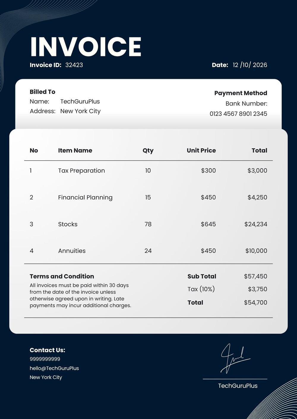Premium Financial & Consulting Invoice Template (Free Download)