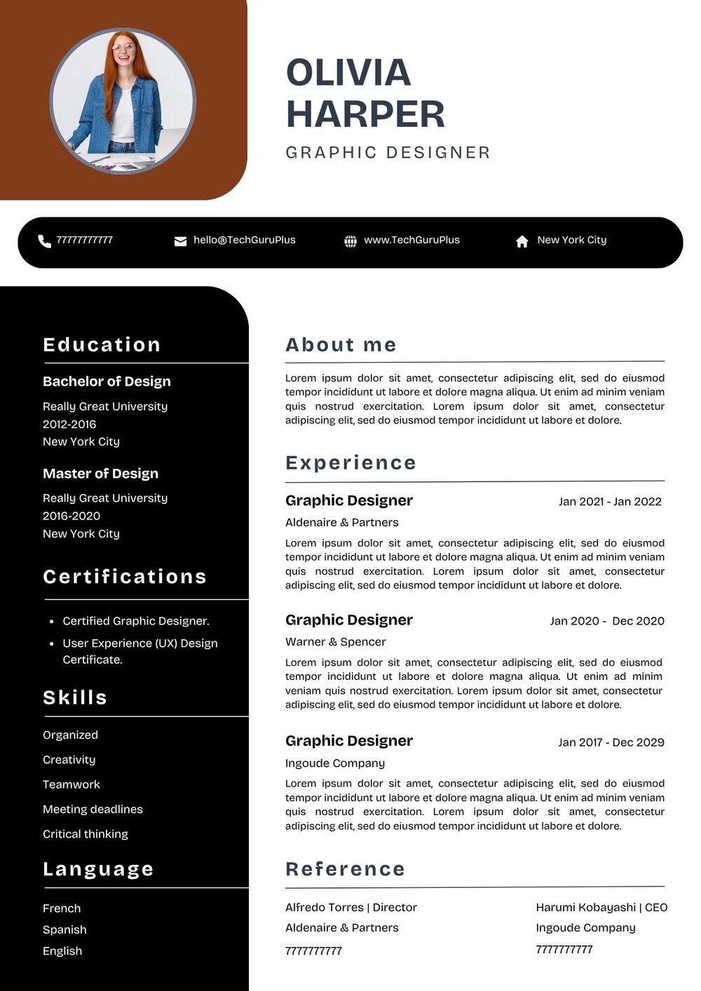 Professional Graphic Designer Resume Template in Word Format