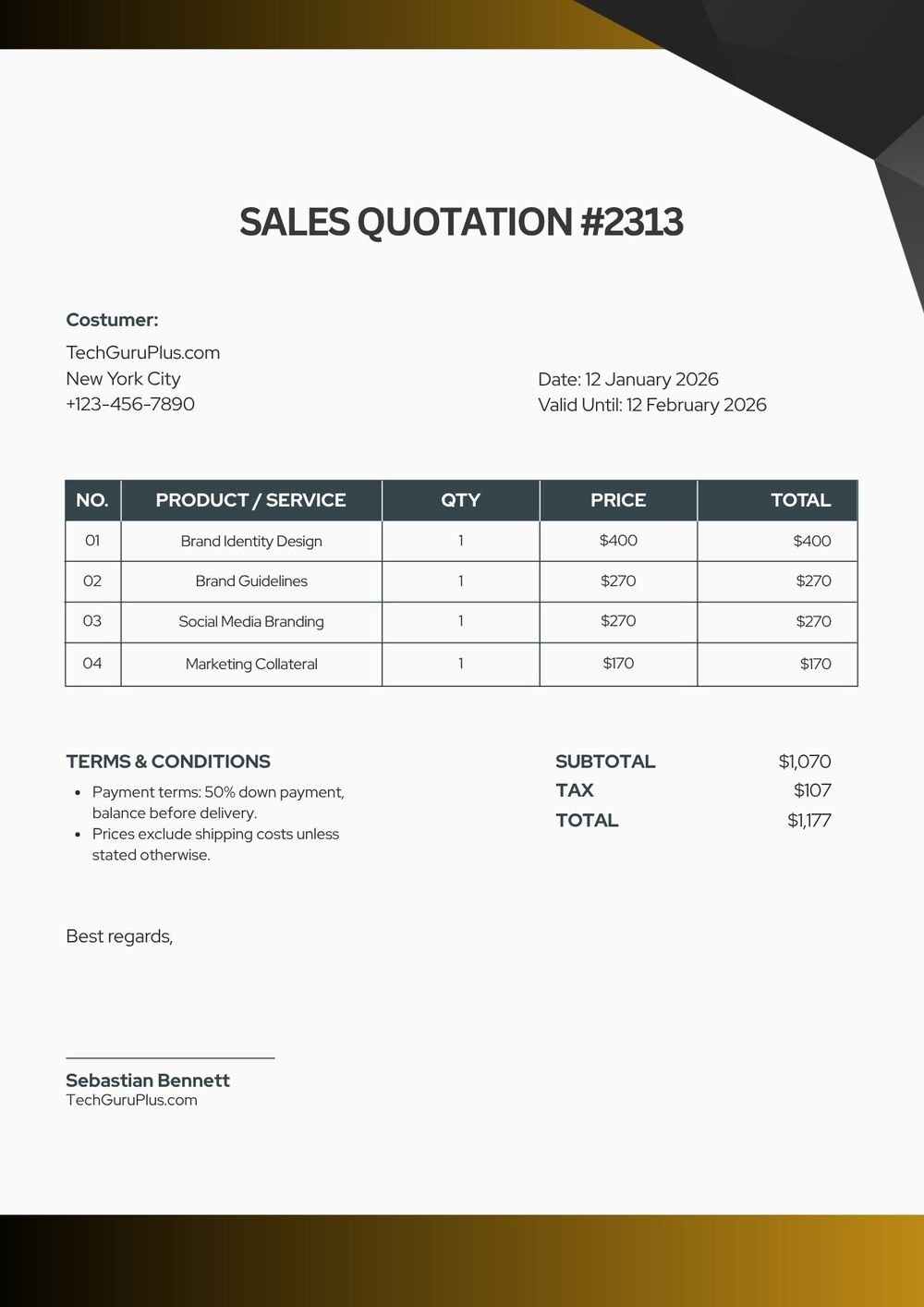 Quotation Template Word Format for Small Business Free