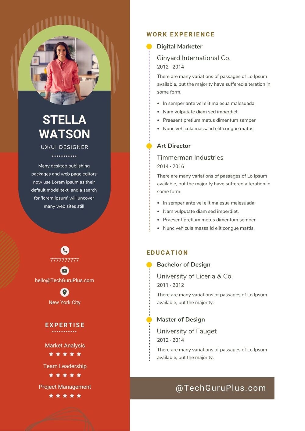 Resume CV Template Creative UX UI Designer Digital Marketer Resume Docx
