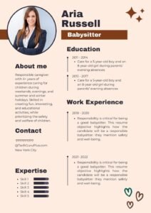 Resume/CV Template: Cute Minimalist Babysitter and Nanny CV Word Format