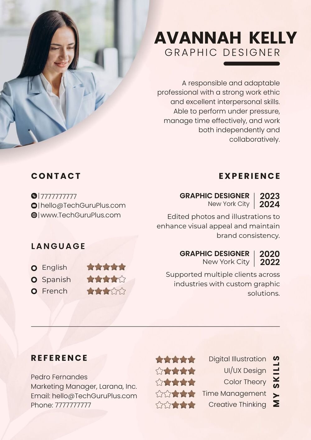 Resume CV Template Elegant Blush Pink Graphic Designer and Creative CV