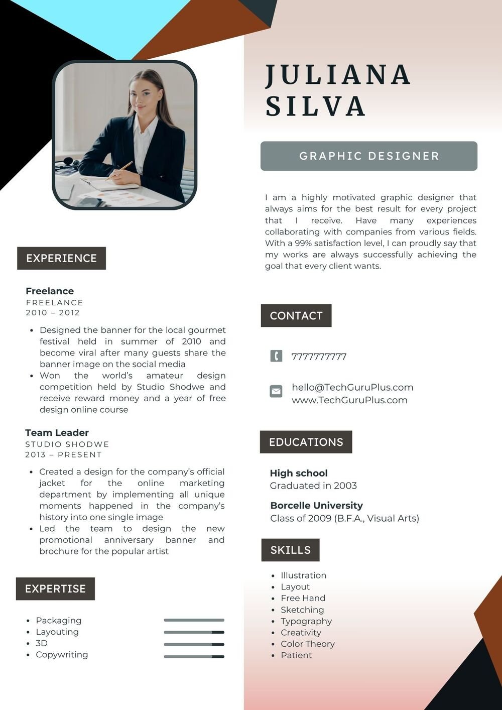 Resume CV Template Modern Abstract Geometric Graphic Designer CV Layout