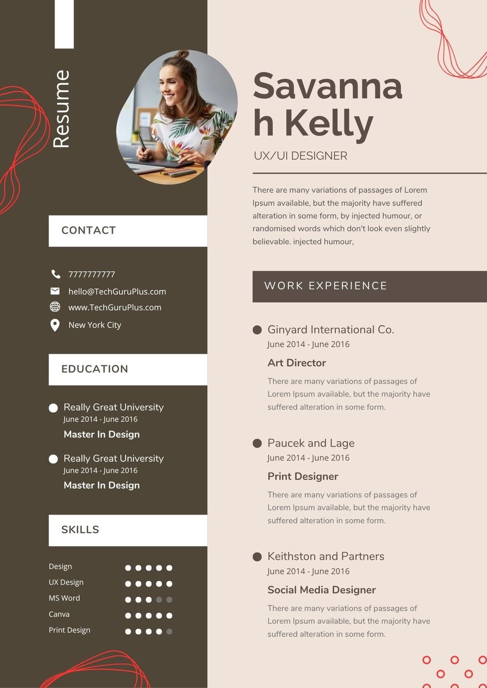 Resume CV Template Modern Aesthetic UX UI Art Director Resume Word Doc