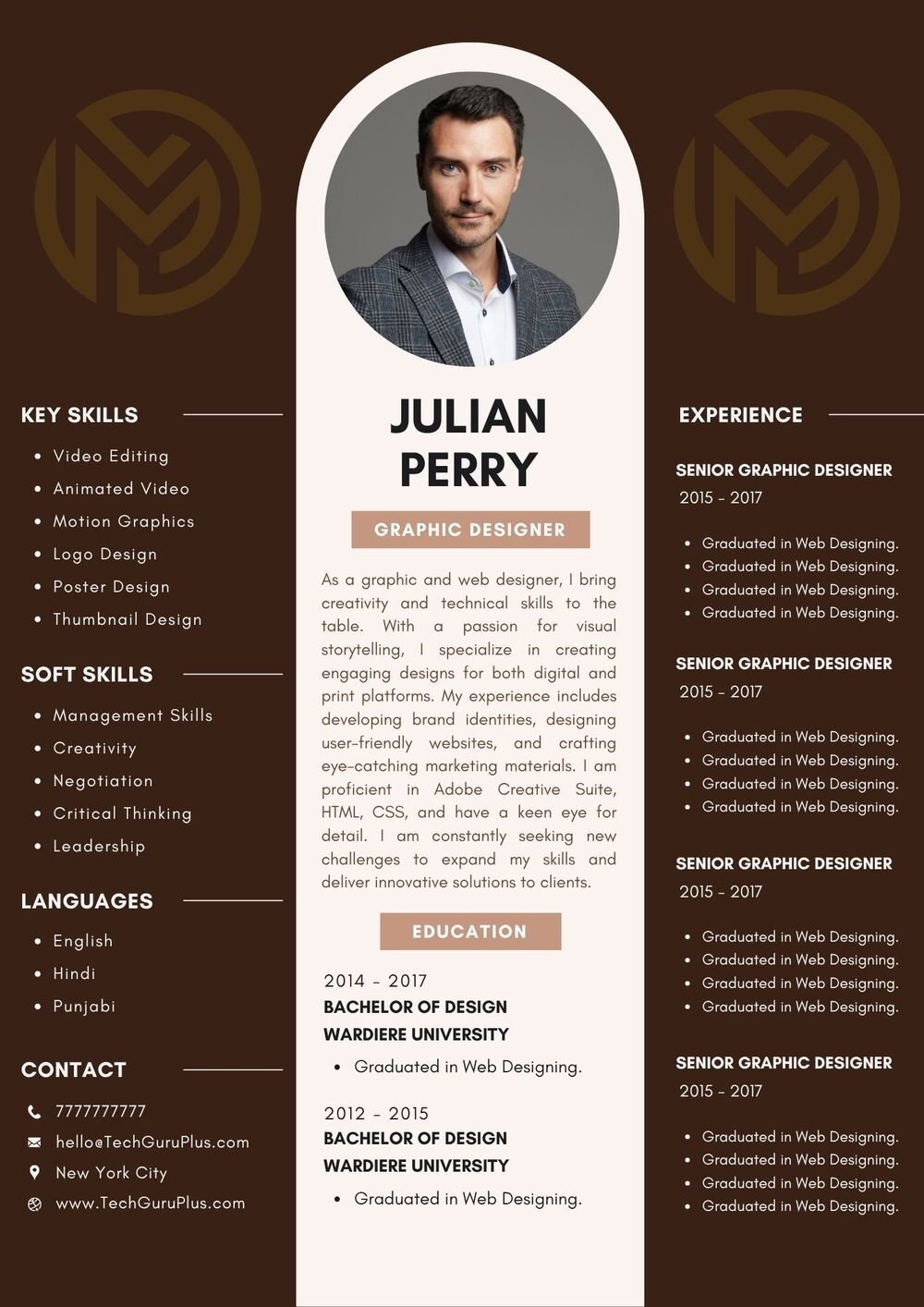 Resume CV Template Modern Elegant Corporate Graphic Designer CV Docx