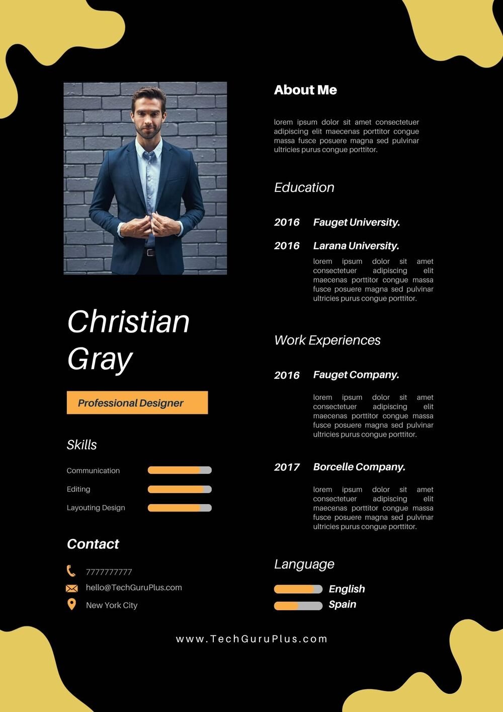 Resume CV Template Modern Minimalist Professional Designer CV Word Doc