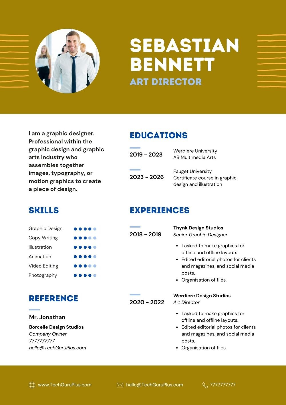 Resume CV Template Mustard Yellow Art Director and Graphic Designer CV