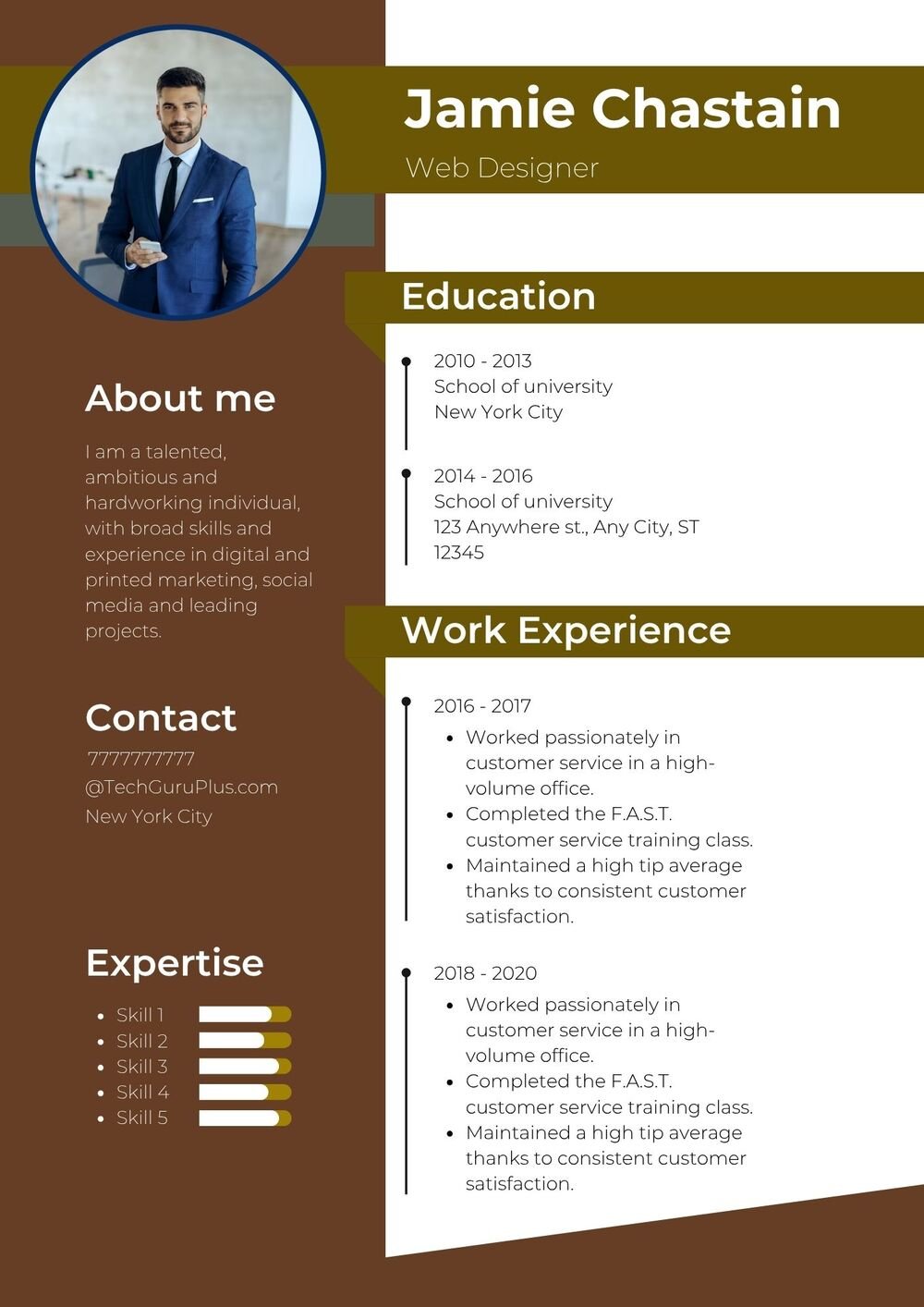 Resume CV Template Professional Olive and Brown Web Designer Resume