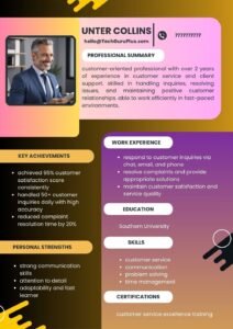 Resume/CV Template: Vibrant Colorful Customer Service and Support Executive CV