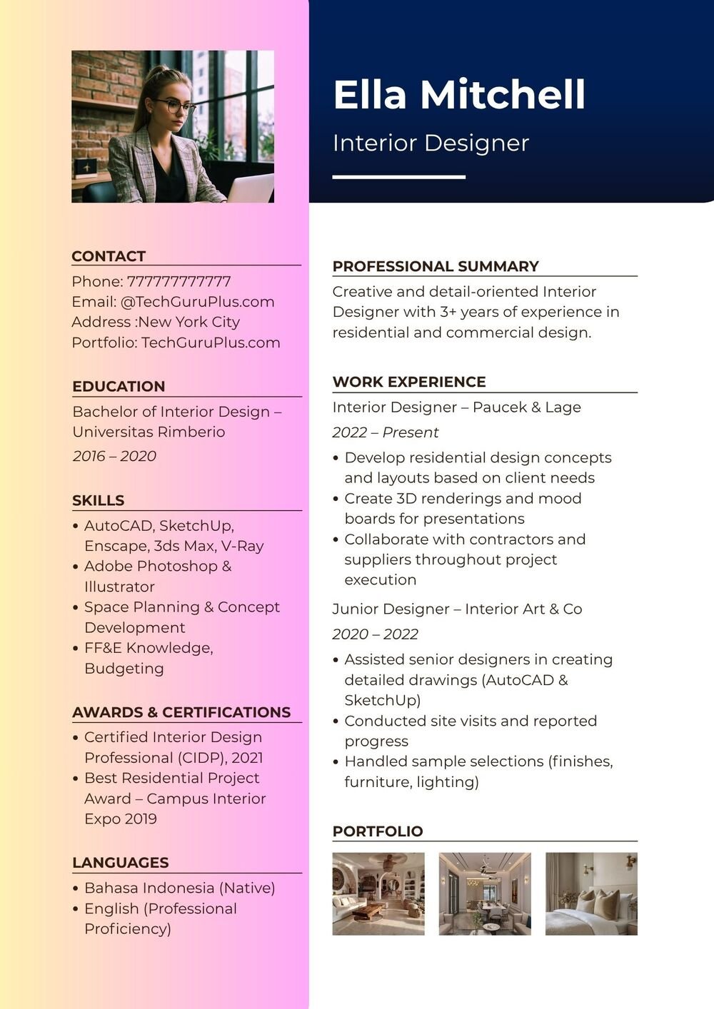 Resume CV Template for Architectural Designers and Architects Word