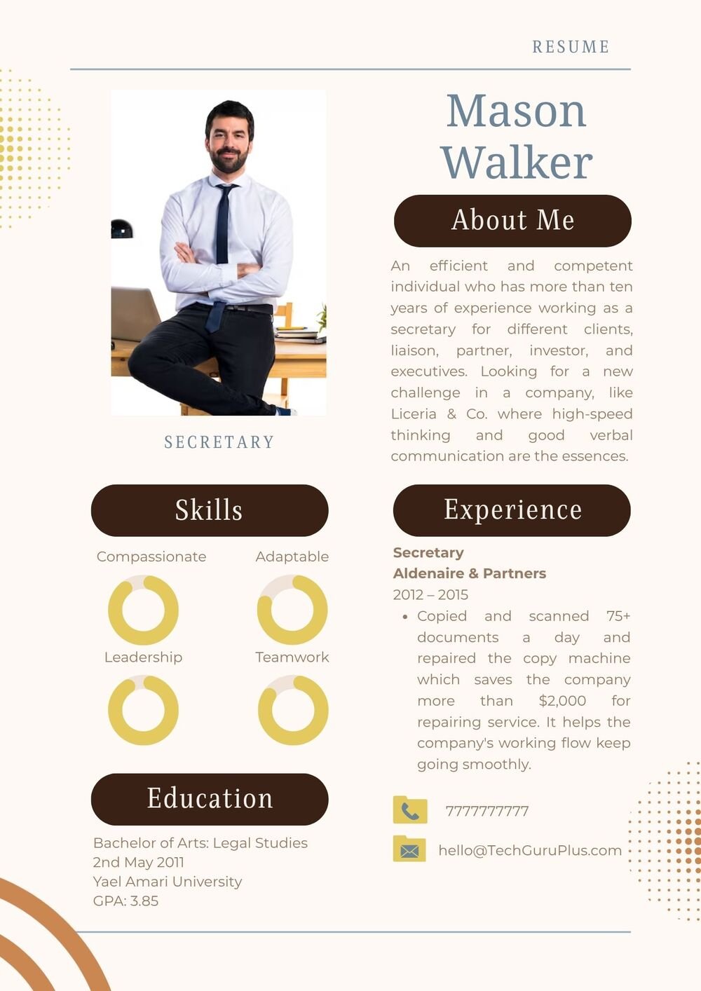 Resume CV Template for Executive Secretaries and Assistants Word