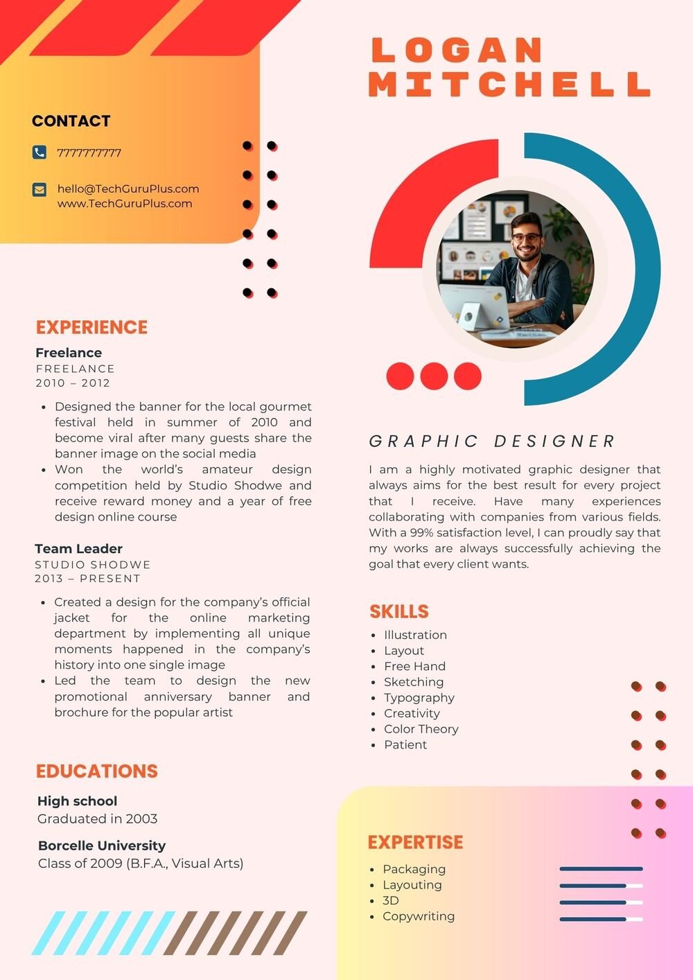 Resume CV Template for Graphic Designers and Creative Artists Word