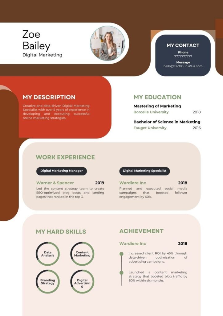 Resume/CV Template for Graphic Designers and Creative Artists Word