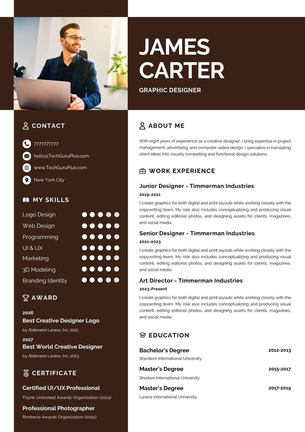 Resume CV Template for Graphic Designers and Creative Artists Word