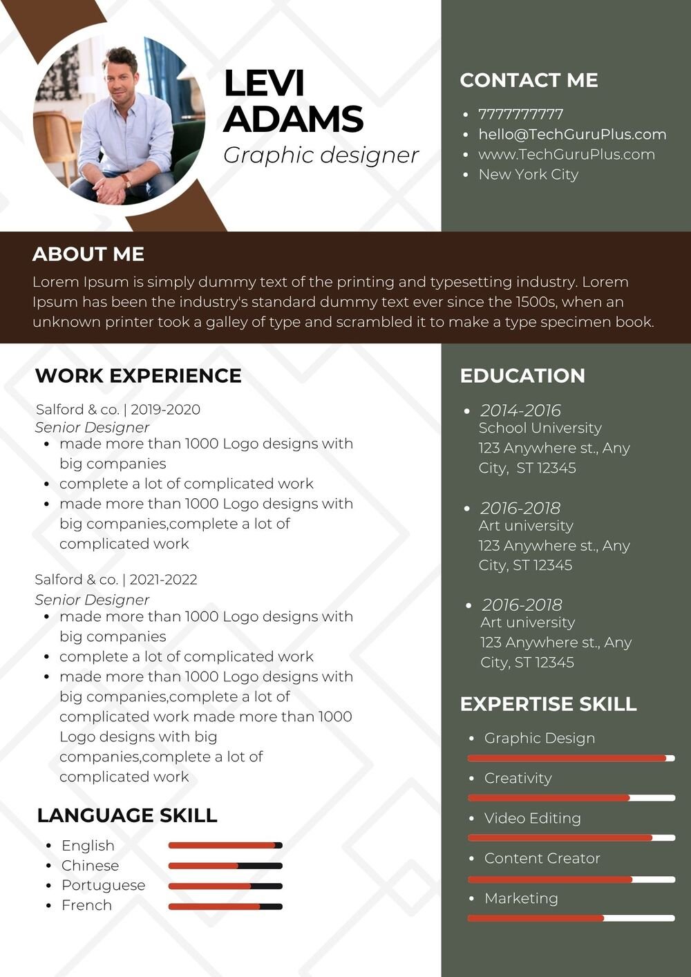Resume CV Template for IT Specialists and Corporate Managers Word