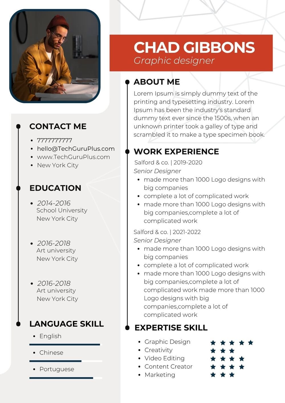 Resume CV Template for Interior Designers and Space Planners Word