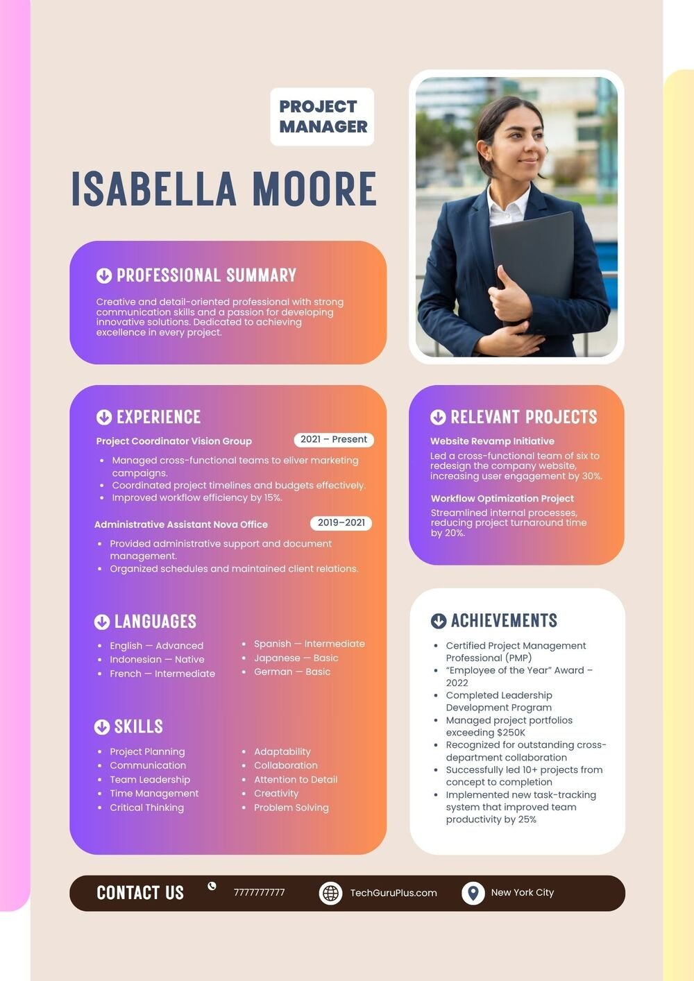 Resume CV Template for Marketing Managers and Sales Leads Word