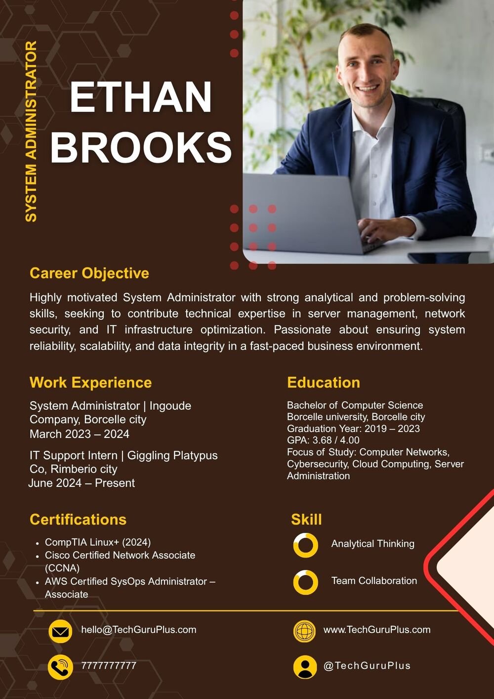 Resume CV Template for System Administrators and IT Professionals Word