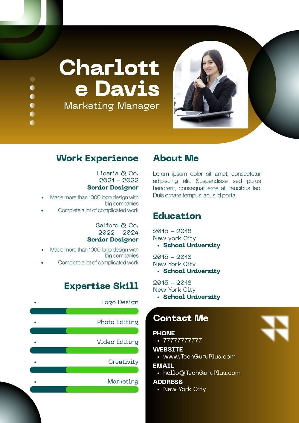 Resume CV Template with Corporate Brown Header for Word