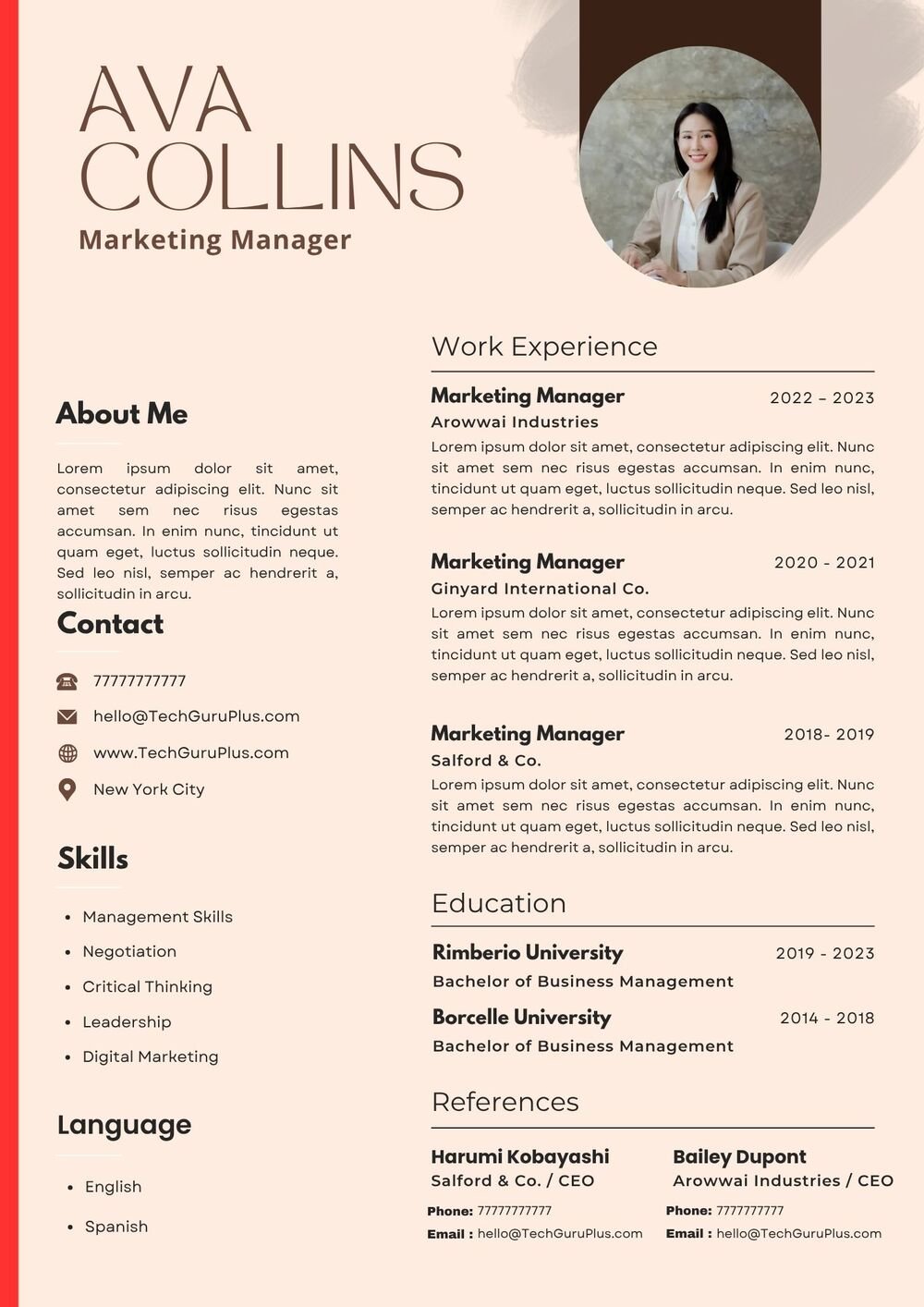Resume CV Template with Minimalist Aesthetic for Word