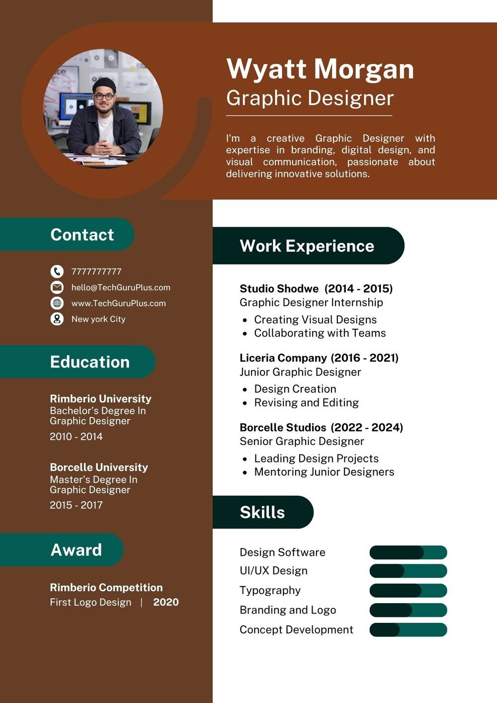 Resume CV Template with Rich Earth Tones and Dark Teal Accents Word
