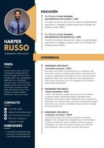 Currículum Mecánico con Detalles en Mostaza y Azul Marino