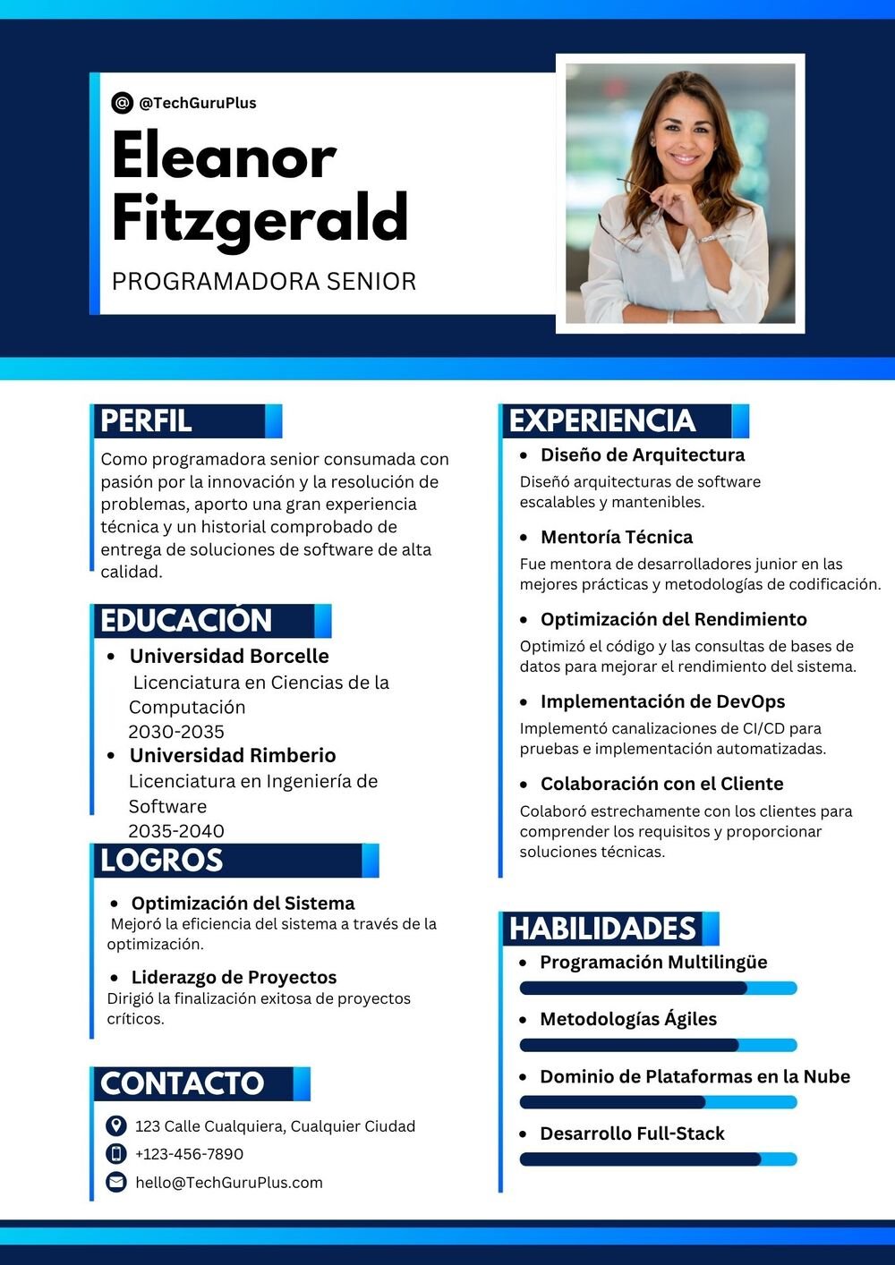 Currículum Tecnológico en Tonos Azul y Cian para Programadora