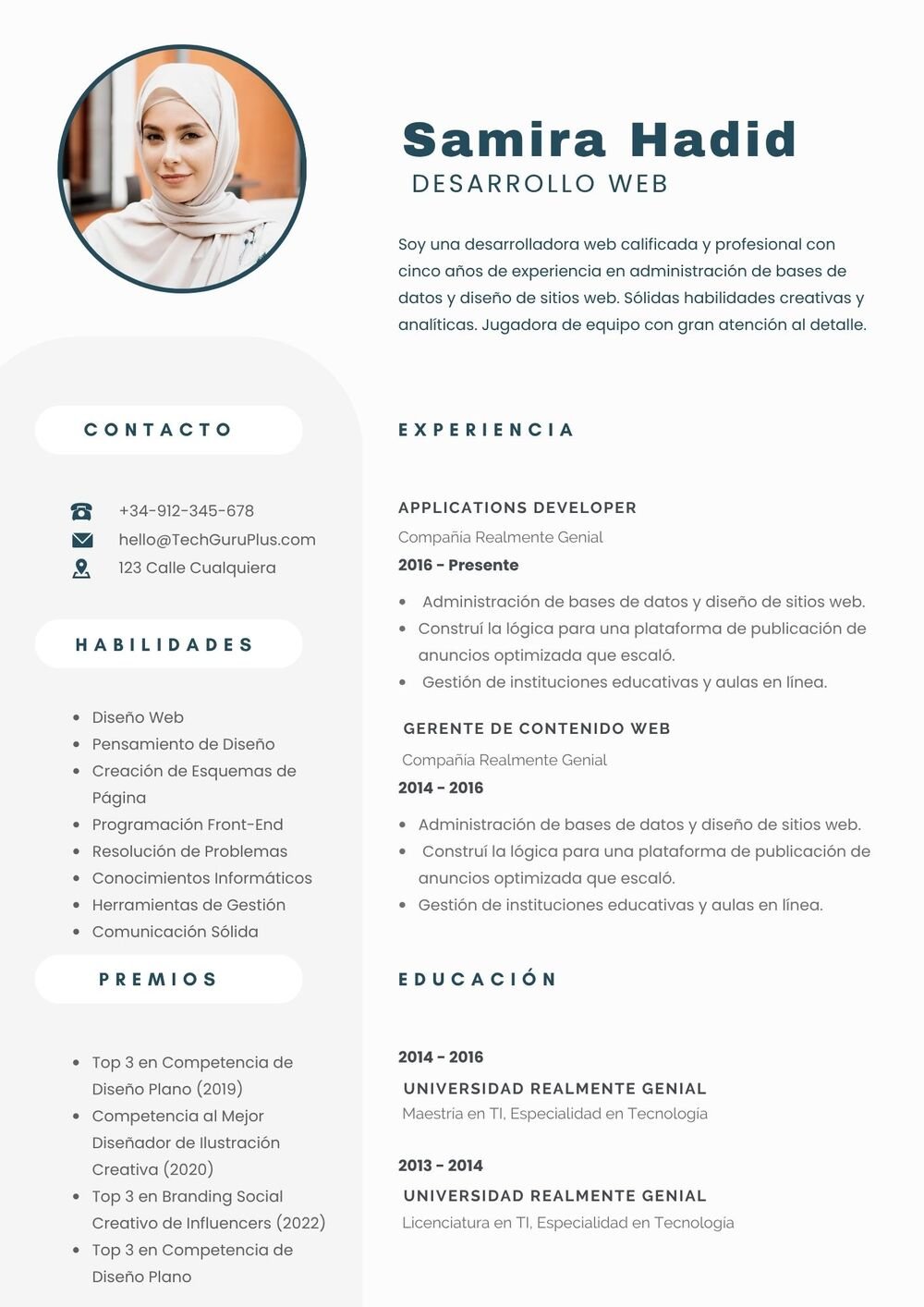 Diseño Curricular Moderno para Desarrolladora Web