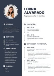 Diseño de Currículum para Representante de Ventas