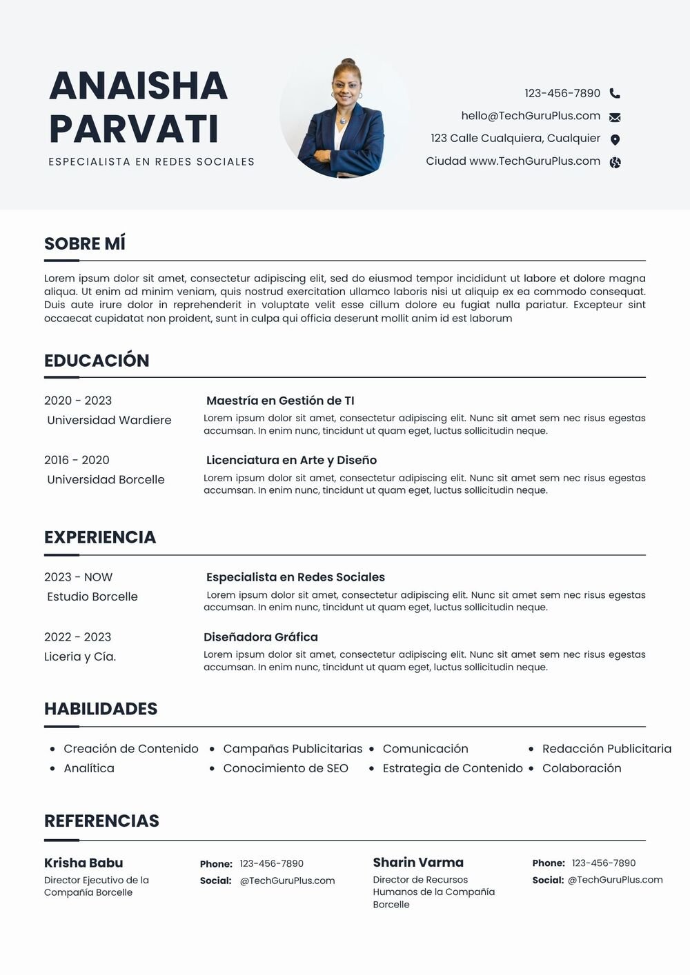 Formato Minimalista para Especialista en Redes Sociales