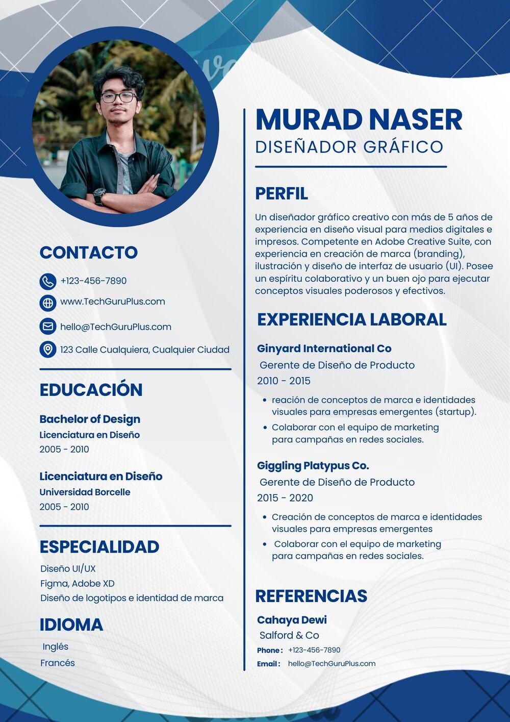 Formato Moderno en Azul y Blanco para Diseñador Gráfico