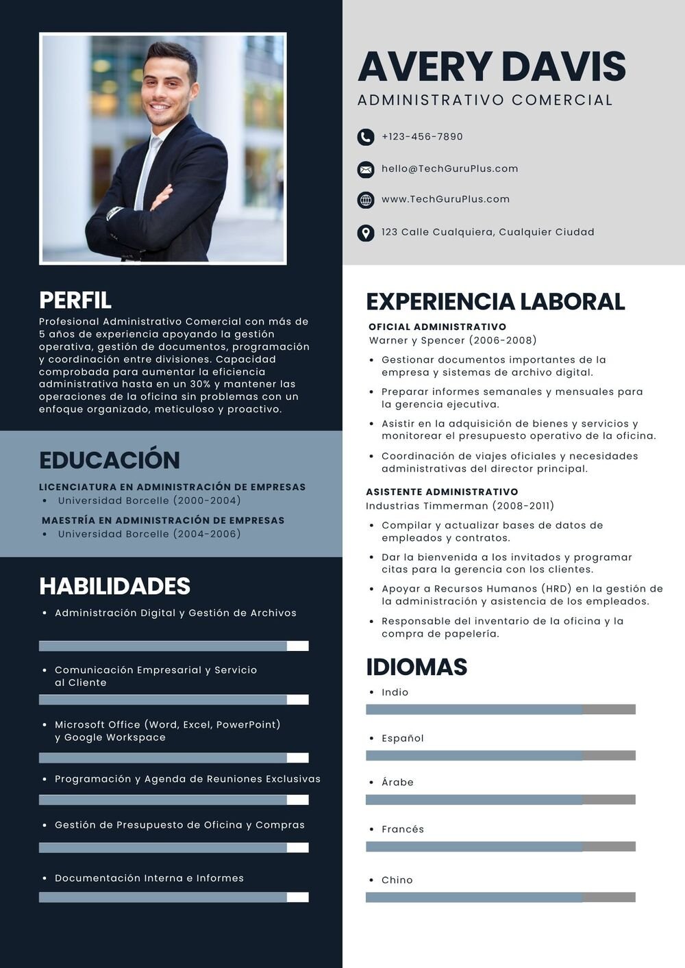 Modelo de Currículum para Administrativo Comercial