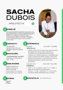 Plantilla de Currículum Arquitectónico en Tonos Verdes