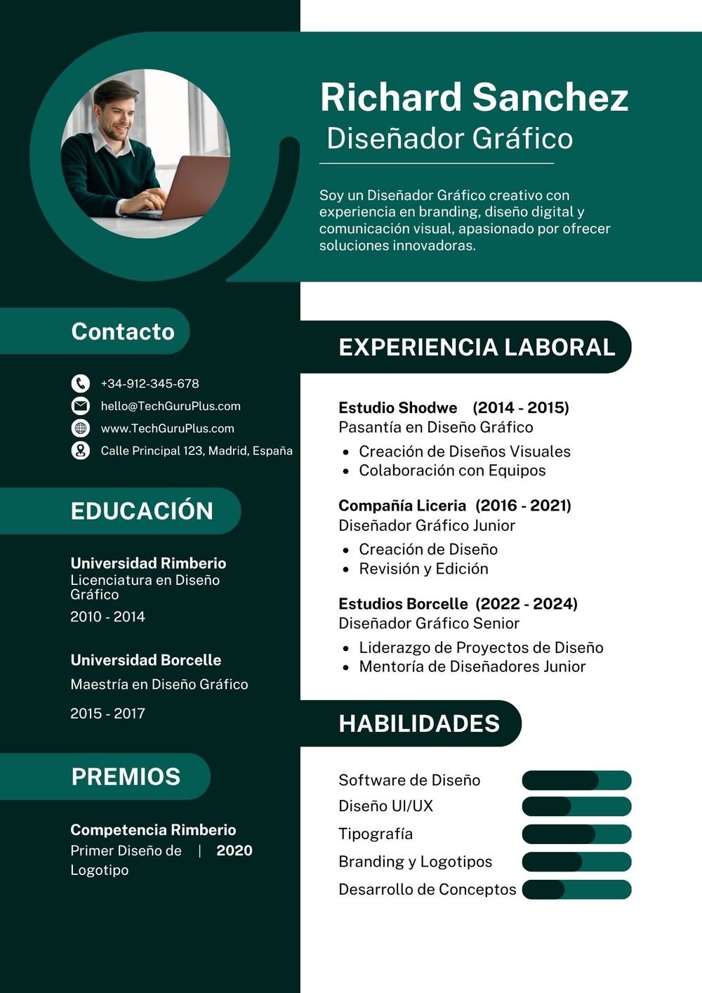 Plantilla de Currículum Moderno para Diseñador Gráfico
