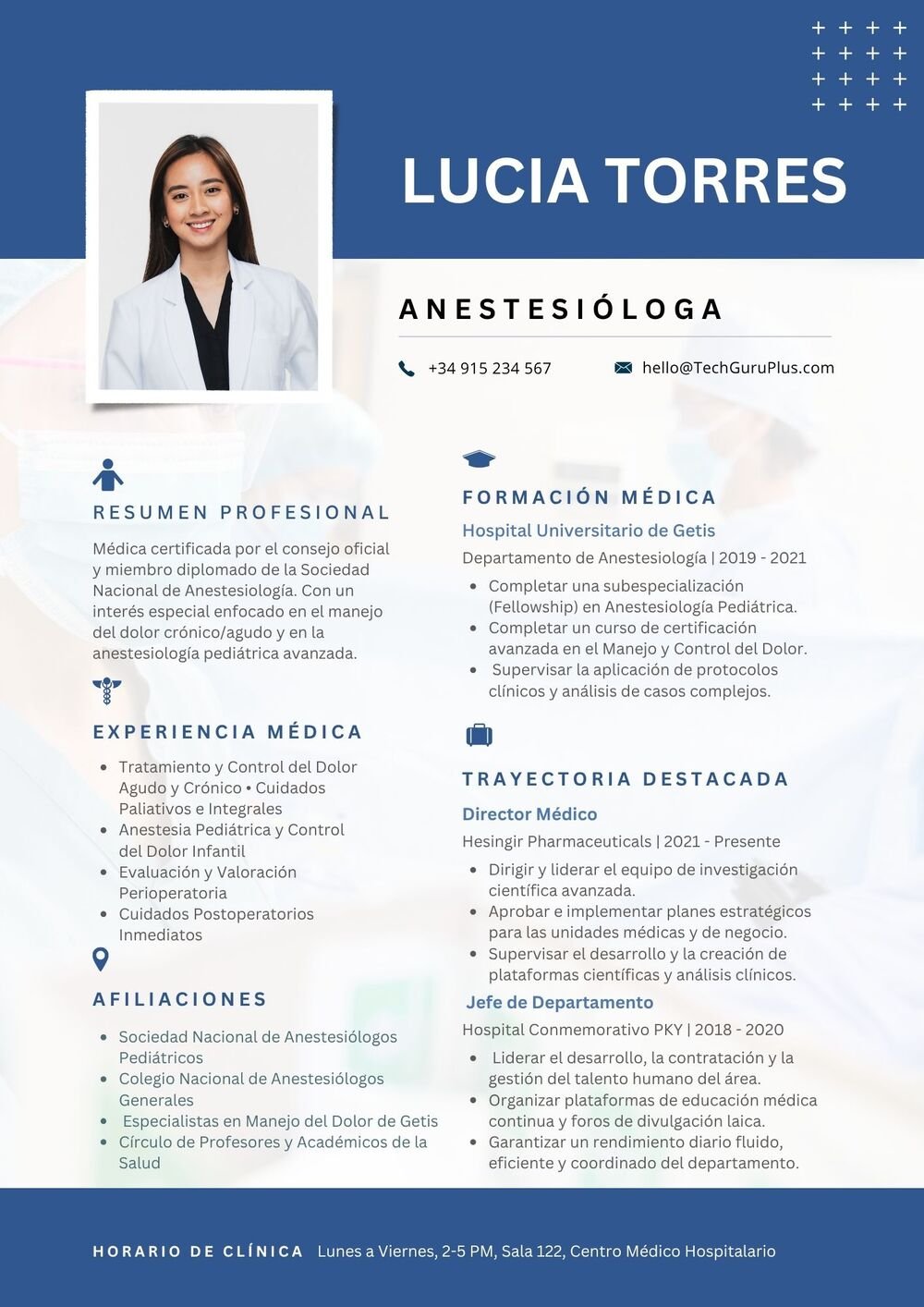 Plantilla de Currículum de Anestesióloga y Formación Médica