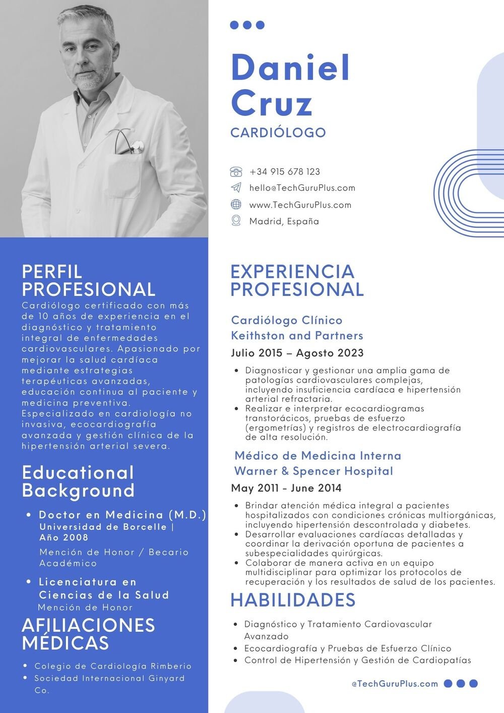 Plantilla de Currículum de Cardiólogo y Medicina Interna
