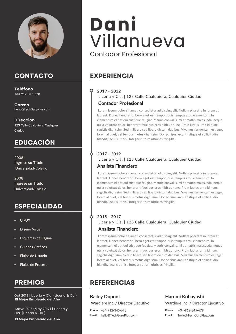Plantilla de Currículum de Contador Profesional