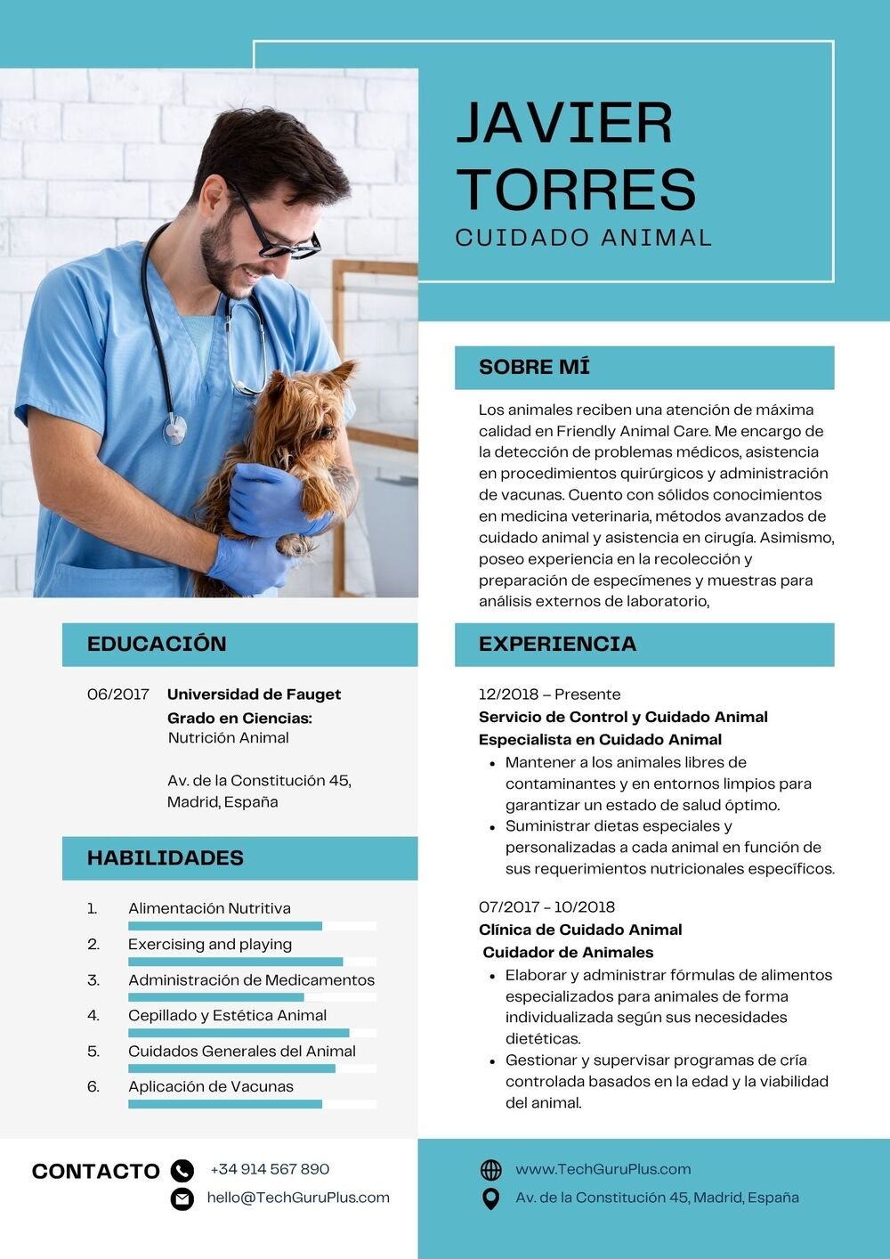 Plantilla de Currículum de Cuidado Animal y Nutrición Animal