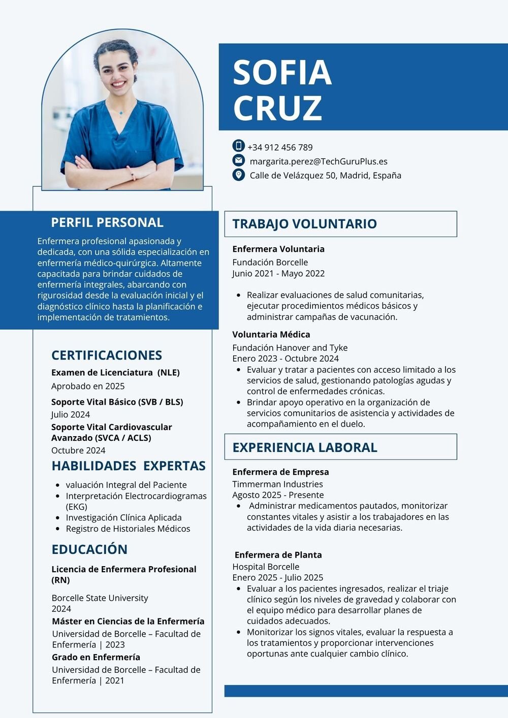 Plantilla de Currículum de Enfermera de Empresa y de Planta
