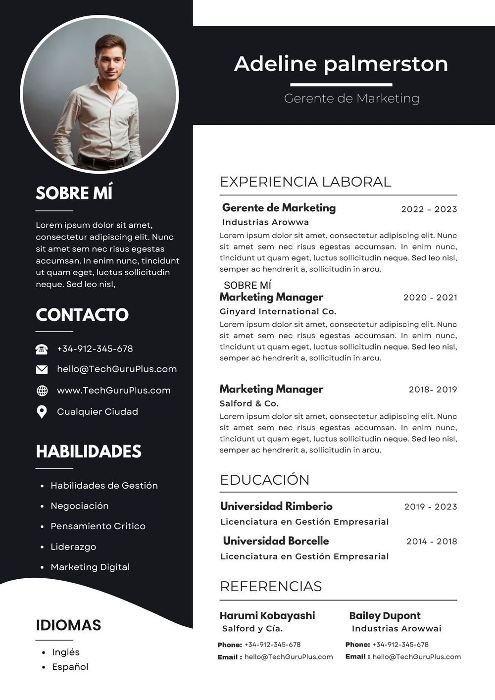 Plantilla de Currículum de Gerente de Marketing