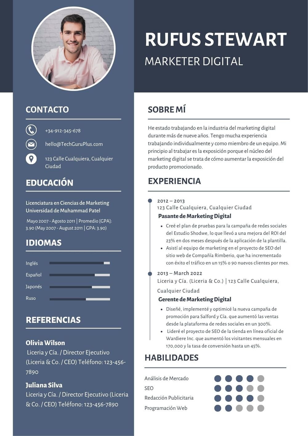 Plantilla de Currículum de Marketer Digital