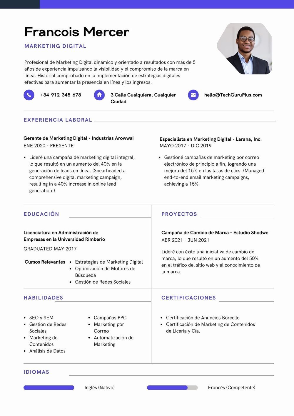 Plantilla de Currículum de Marketing Digital