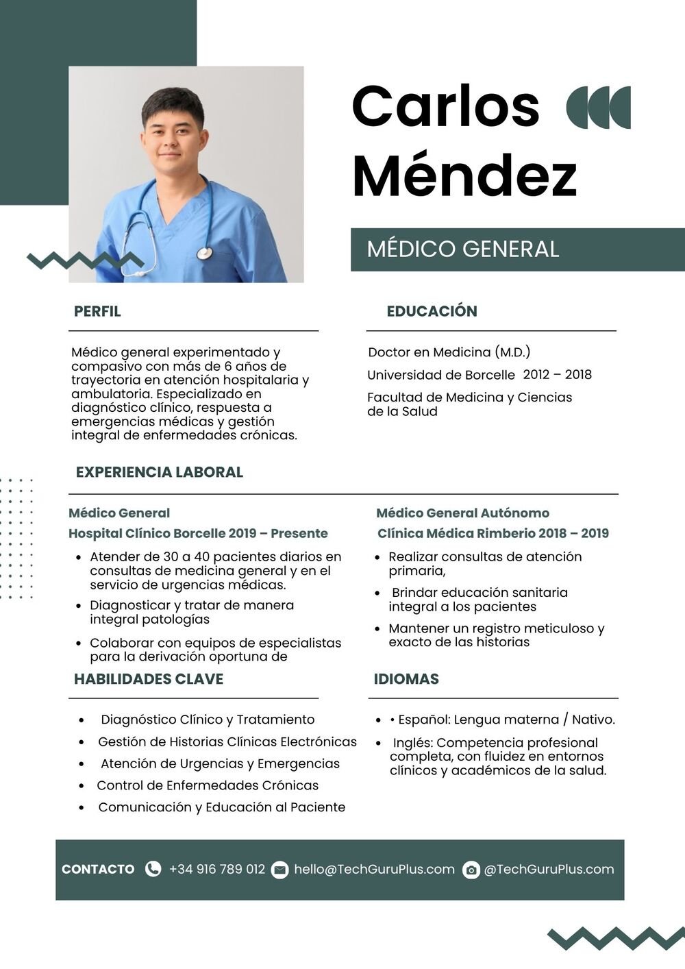 Plantilla de Currículum de Médico General y Atención Hospitalaria