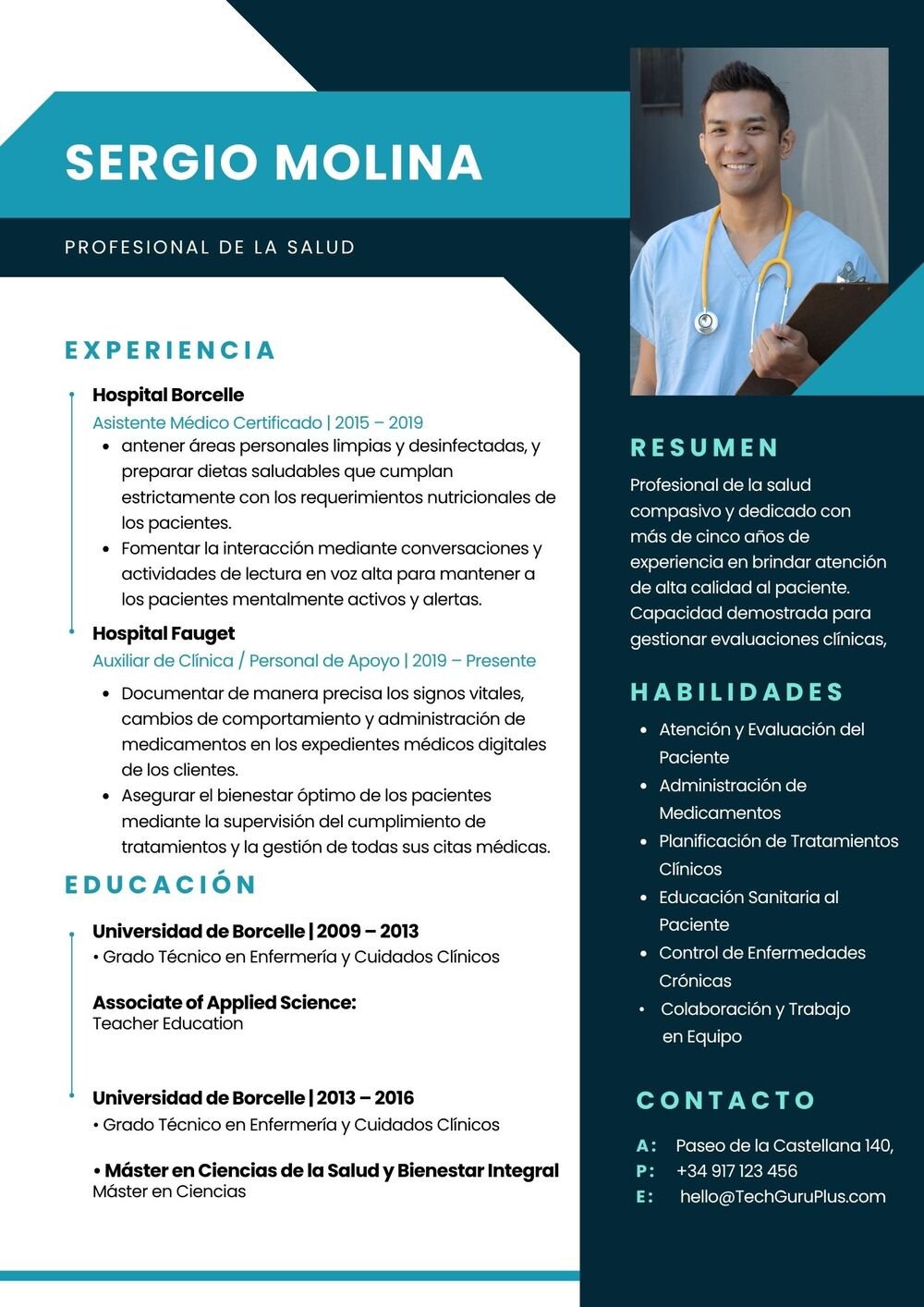 Plantilla de Currículum de Profesional de la Salud y Asistente Médico