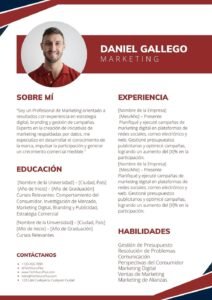 Plantilla de Currículum en Tonos Granate para Marketing