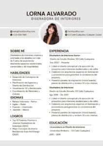 Plantilla de Currículum para Interiorismo