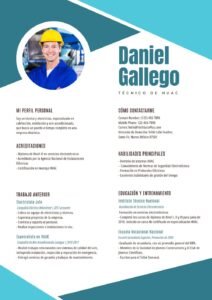 Plantilla de Currículum para Técnico de HVAC en Tonos Cian