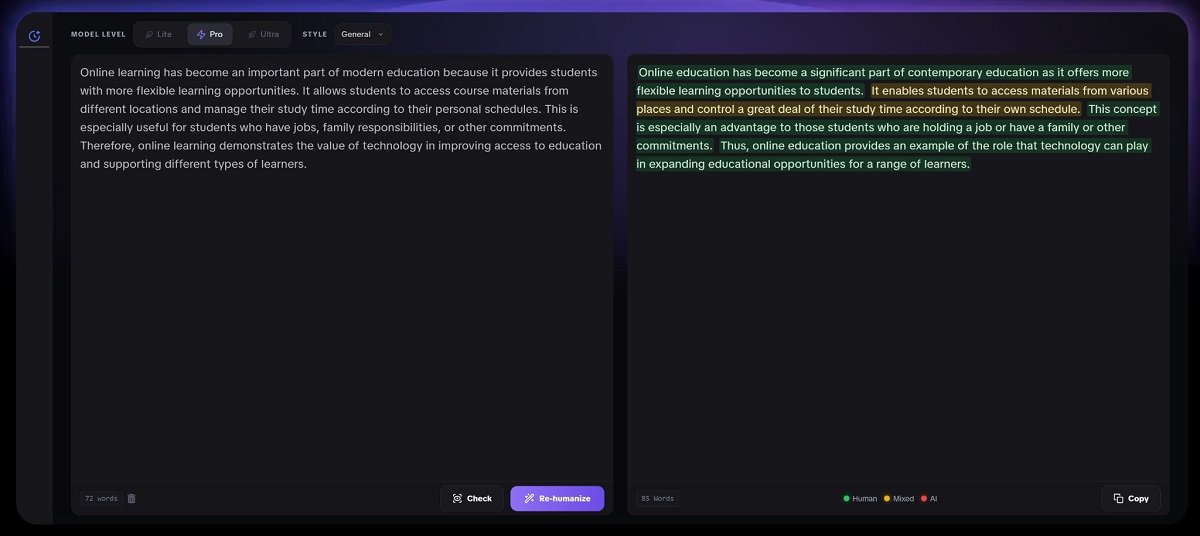 Sample academic paragraph before using an AI humanizer